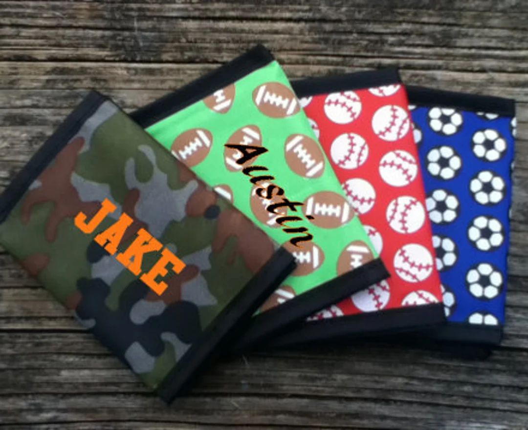 KIDS PERSONALIZED WALLETS - Embroidered Nylon Trifold Camo and Sports, Camouflage, Soccer, Baseba... | Etsy (US)