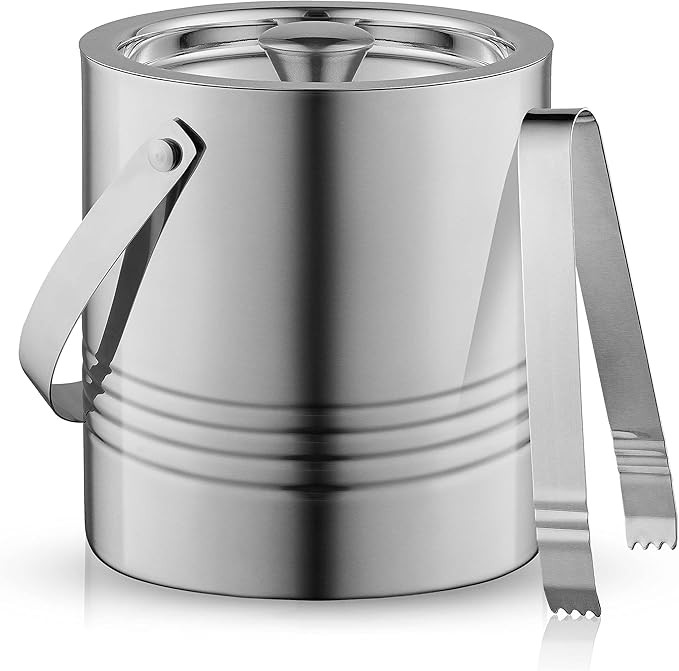 JoyJolt Metal Double Wall Ice Bucket with Lid, Ice Tongs and Strainer. 3L Insulated Ice Bucket fo... | Amazon (US)