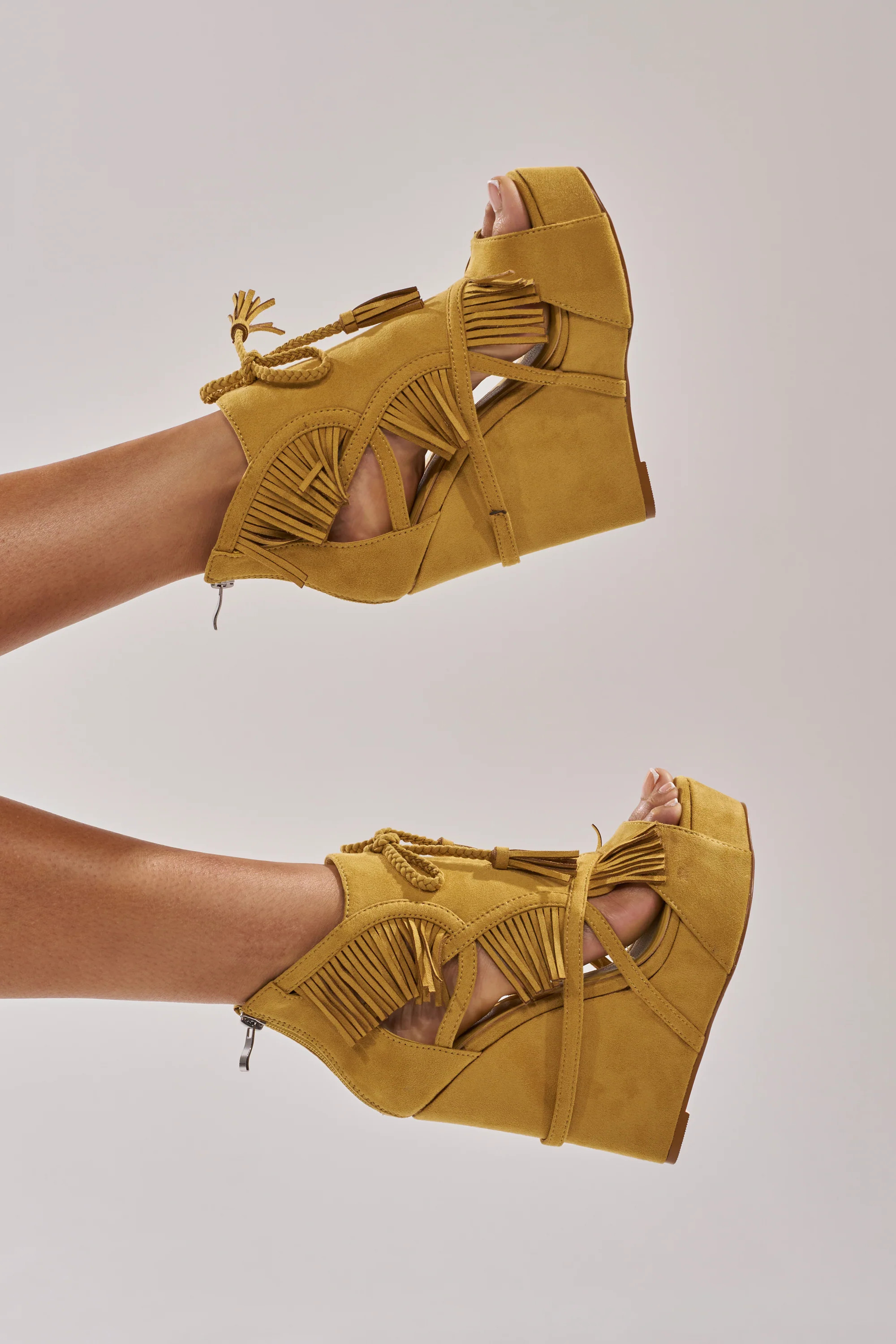 AZALEA WANG LEONTINE WARM OLIVE WEDGE FAUX SUEDE SANDAL | AKIRA