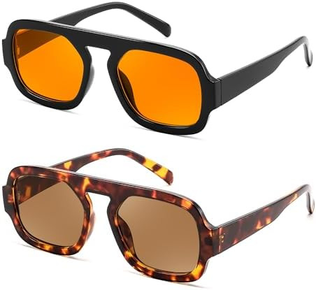 FEISEDY Retro Square Aviator Sunglasses Women Men 70s Vintage Trendy Plastic Frame Sun Glasses B4... | Amazon (US)