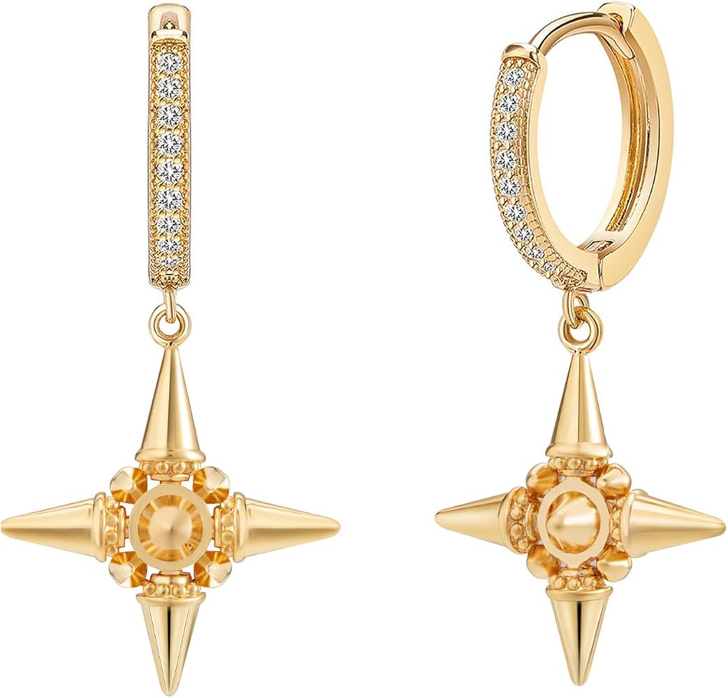 Spike Dangle Hoop Earrings for Women Girls 14K Gold Plated Cubic Zirconia Crown Huggie Earrings f... | Amazon (US)