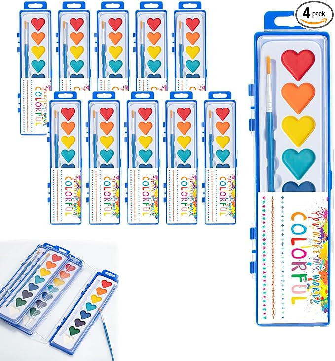 Valentines Paint Sets for Kids, Watercolor Paint Set with Paintbrush, Art Supplies for Preschool ... | Amazon (US)
