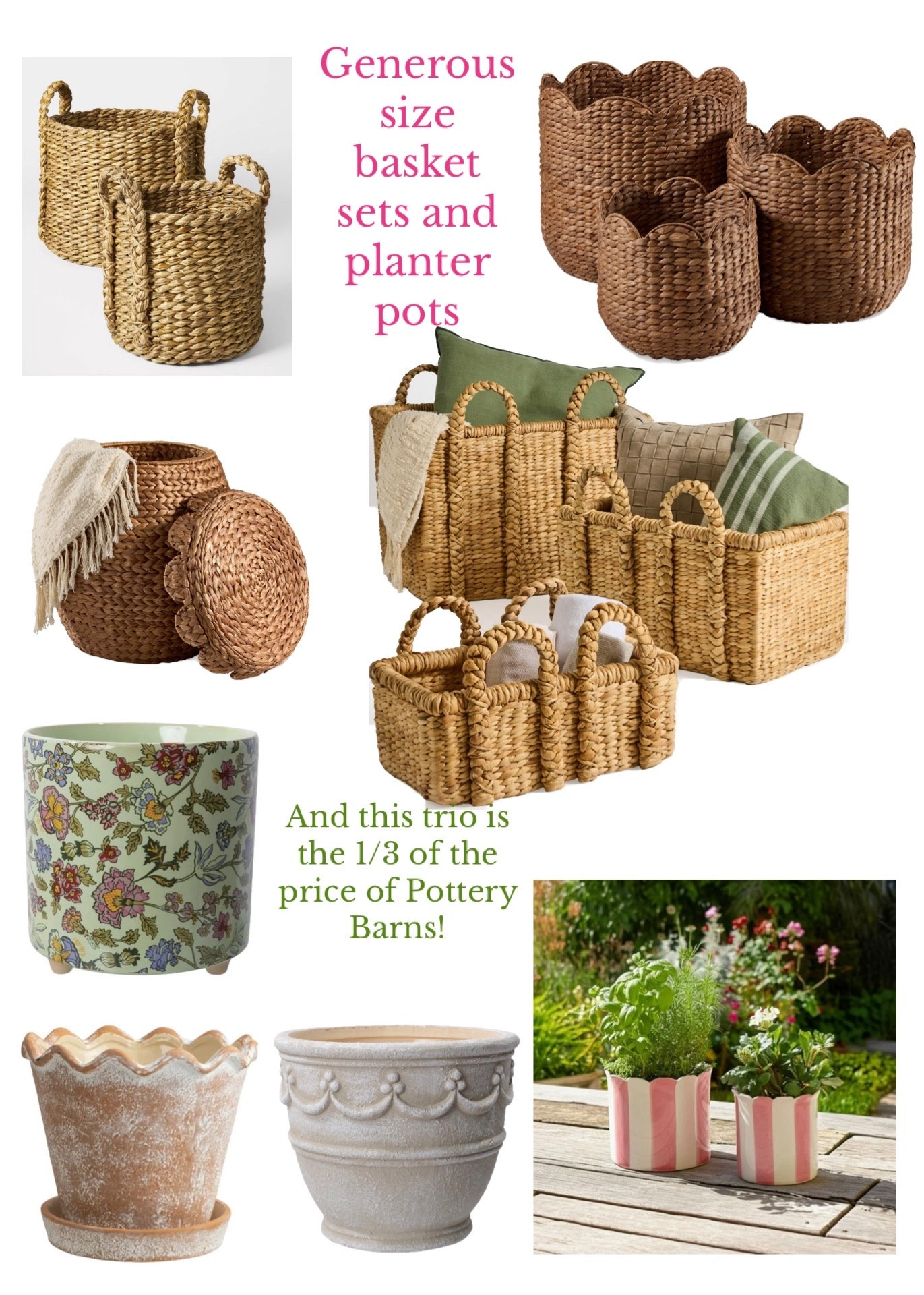 Gorgeous natural woven basket sets! These are fabulously priced and way below the pottery barn baskets! Also sharing some planter sets! #walmart #target #largebaskets #baskets 

#LTKHome #LTKSaleAlert
