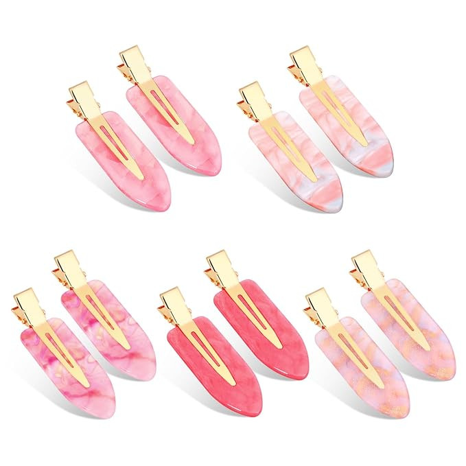 KesaPlan 10PCS No Bend Hair Clips, Pink No Crease Hair Clips for Styling, Acrylic Resin Flat Duck... | Amazon (US)