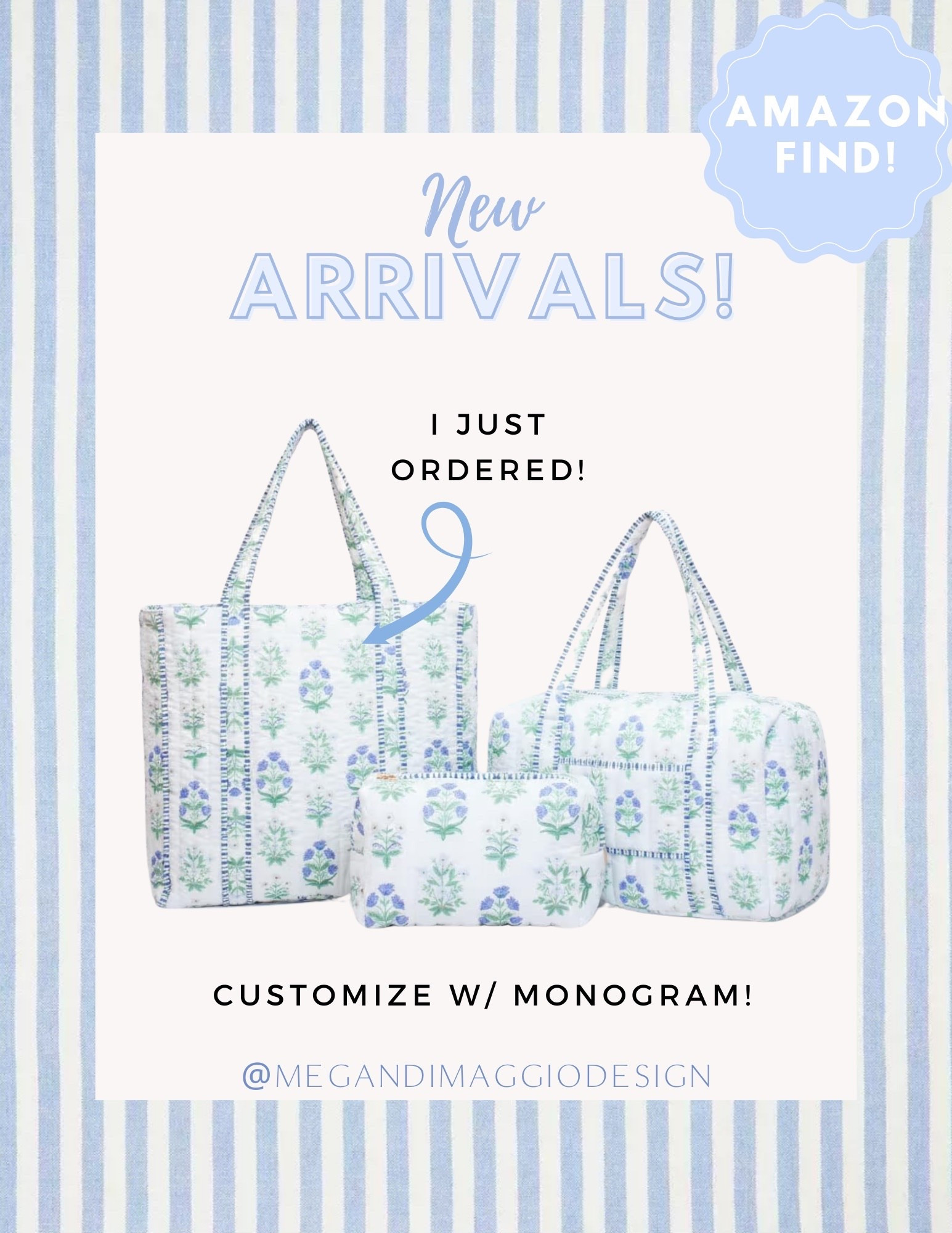 Cannot believe these are from AMAZON!! 😍🙌🏻 Love these block print bags!! I just ordered the tote & customized it with my monogram!! Can’t wait to get it 🐚

#LTKmomlife #LTKSaleAlert #LTKHome
