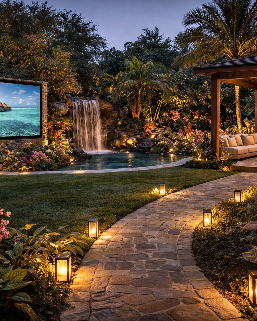 Luxury Outdoor Living Room with TV Wall, Waterfall Feature & Fire Pit Lounge

The fire draws you in first.

Low, steady, grounding.

Then your eyes lift—past the glow, past the seating—and land on something unexpected. A full outdoor screen, framed by cascading water and soft landscape lighting.

It’s quiet, but alive.

This is where evenings stretch longer than planned. Where a simple gathering becomes an experience. Where entertainment isn’t turned on—it’s built into the space itself.

And just above it all, the chandelier holds the room together.

Not just lighting. Presence.

#OutdoorLivingRoom #LuxuryBackyard #OutdoorTV #WaterfallDesign #FirePitLounge #LuxuryLifestyle


#LTKvlog #LTKHome #LTKBeauty