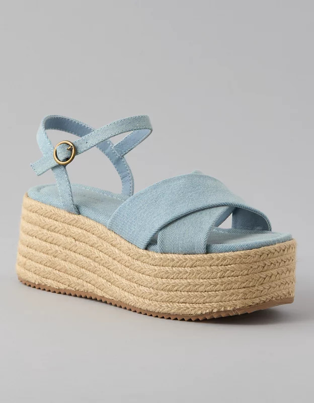 AE Denim Flatform Wedge Sandal | American Eagle Outfitters (US & CA)