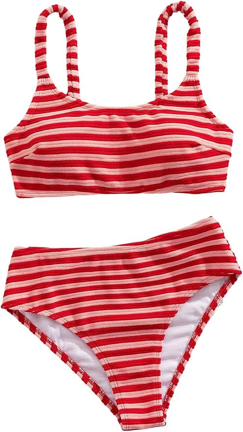 SOLY HUX Women's Striped Swimsuits Two Piece Bathing Suit Cute High Waisted Bikini Set | Amazon (US)