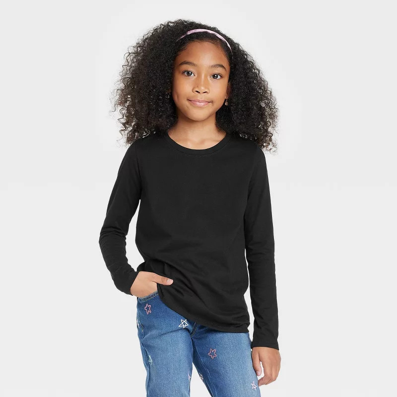 Girls' Long Sleeve T-Shirt - Cat & Jack™ Black M | Target