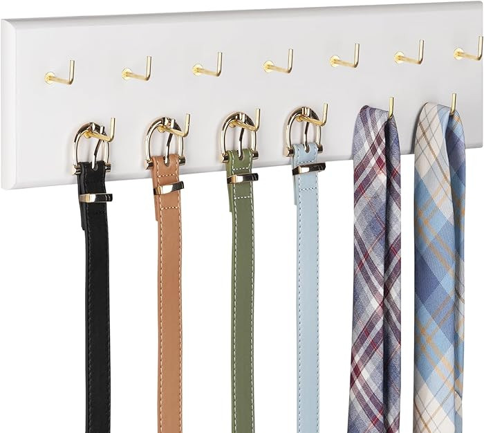 Belt Hanger Wall Mount Belt Organizer for Closet, Holds Over 28 Belts Wooden Wall Mounted Belt Ra... | Amazon (US)