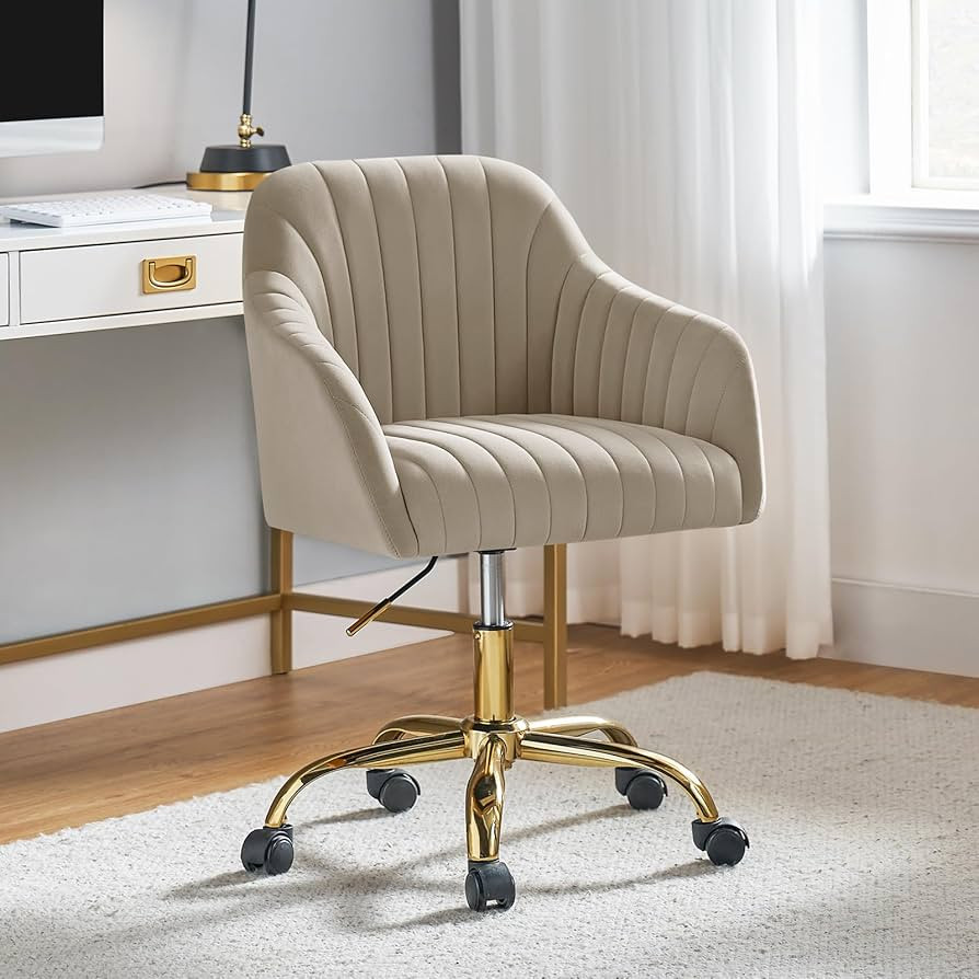 TINA'S HOME Velvet Home Office Desk Chair with Gold Base, Modern Cute Computer Task Chair, Wheels... | Amazon (US)