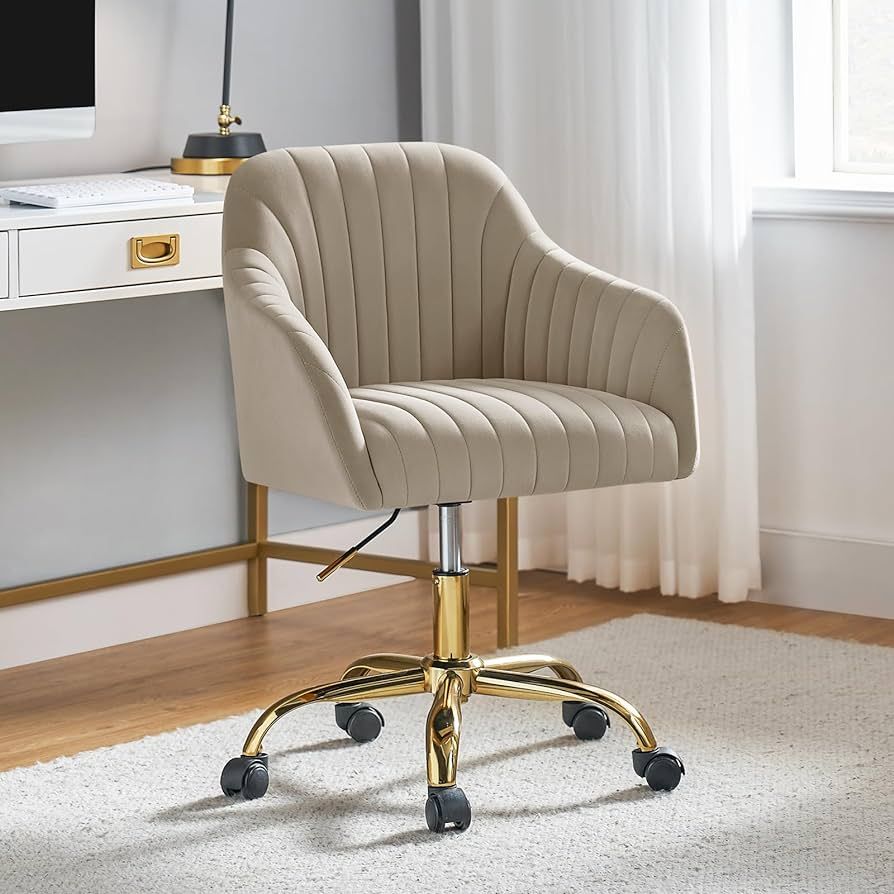 TINA'S HOME Velvet Home Office Desk Chair with Gold Base, Modern Cute Computer Task Chair, Wheels... | Amazon (US)
