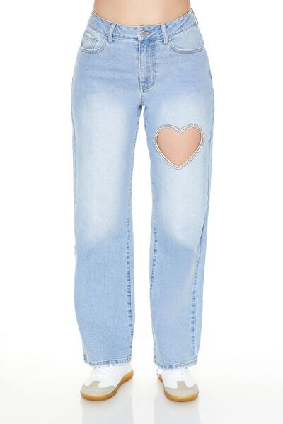 Heart Cutout Straight-Leg Jeans | Forever 21