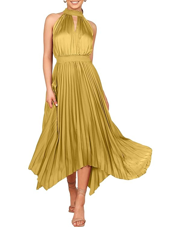 ANRABESS Women's Sleeveless Cutout Halter Neck Satin Formal Asymmetric Party Cocktail Elegant Wed... | Amazon (US)