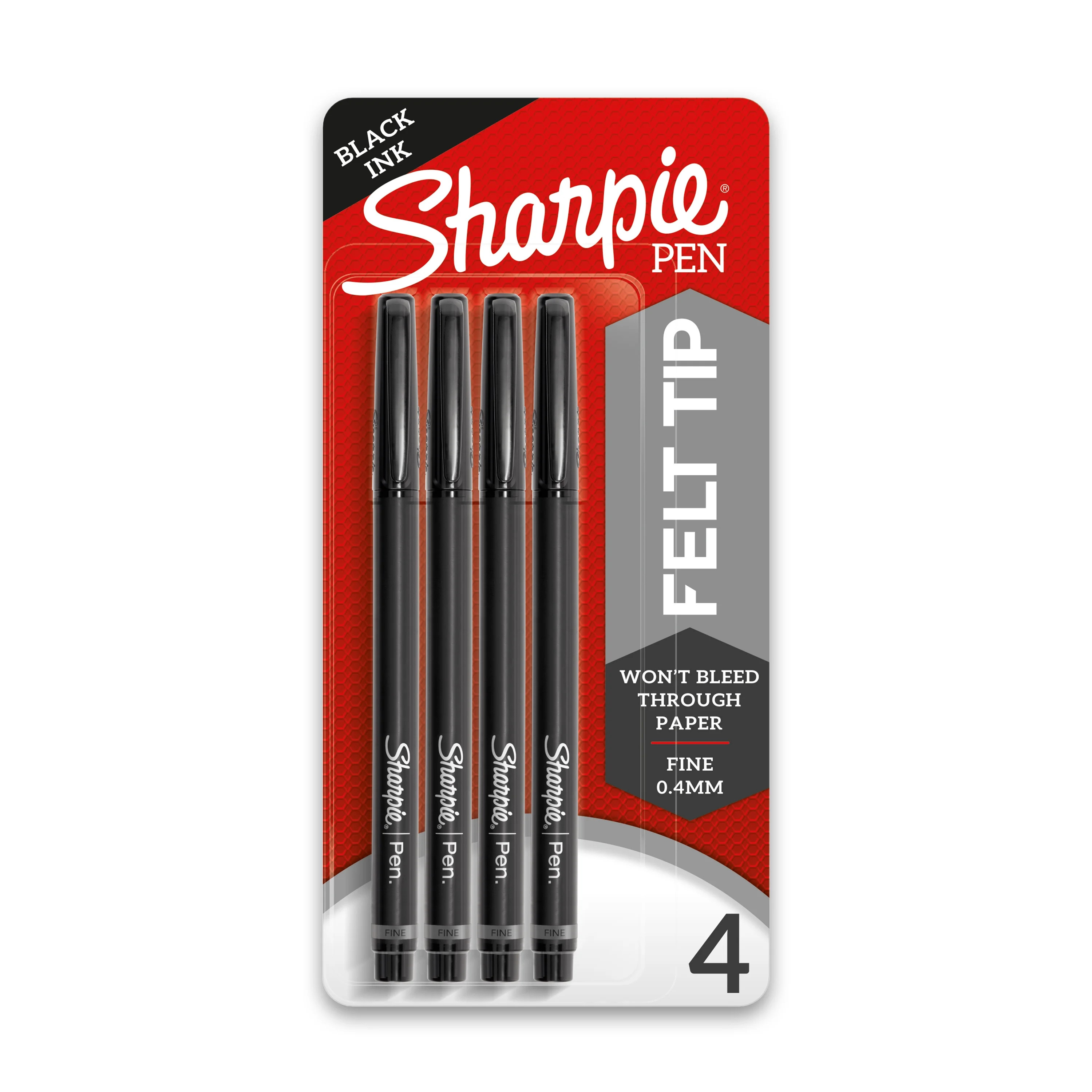 Sharpie Pens, Felt Tip Pens, Fine Point (0.4mm), Black, 4 Count | Walmart (US)