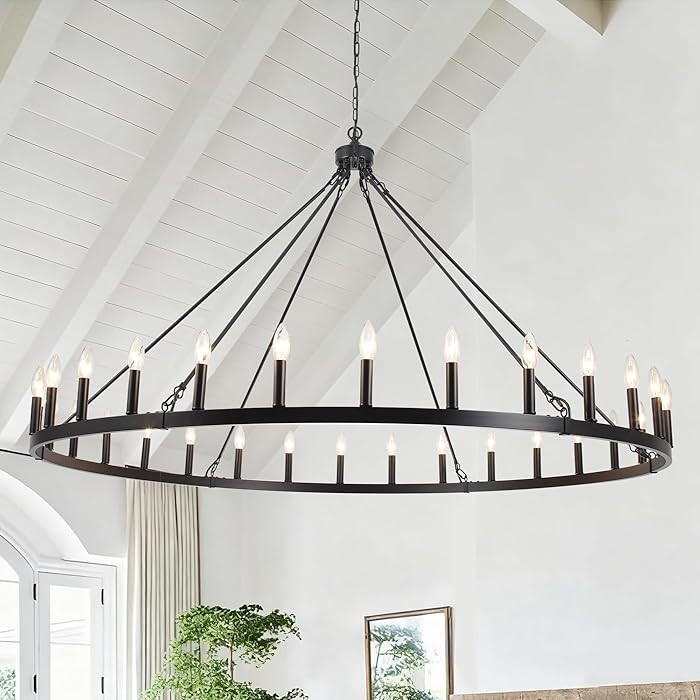 Black Extra Large Wagon Wheel Chandelier, 60 inch 30 Lights Farmhouse Chandelier, Industrial Cand... | Amazon (US)