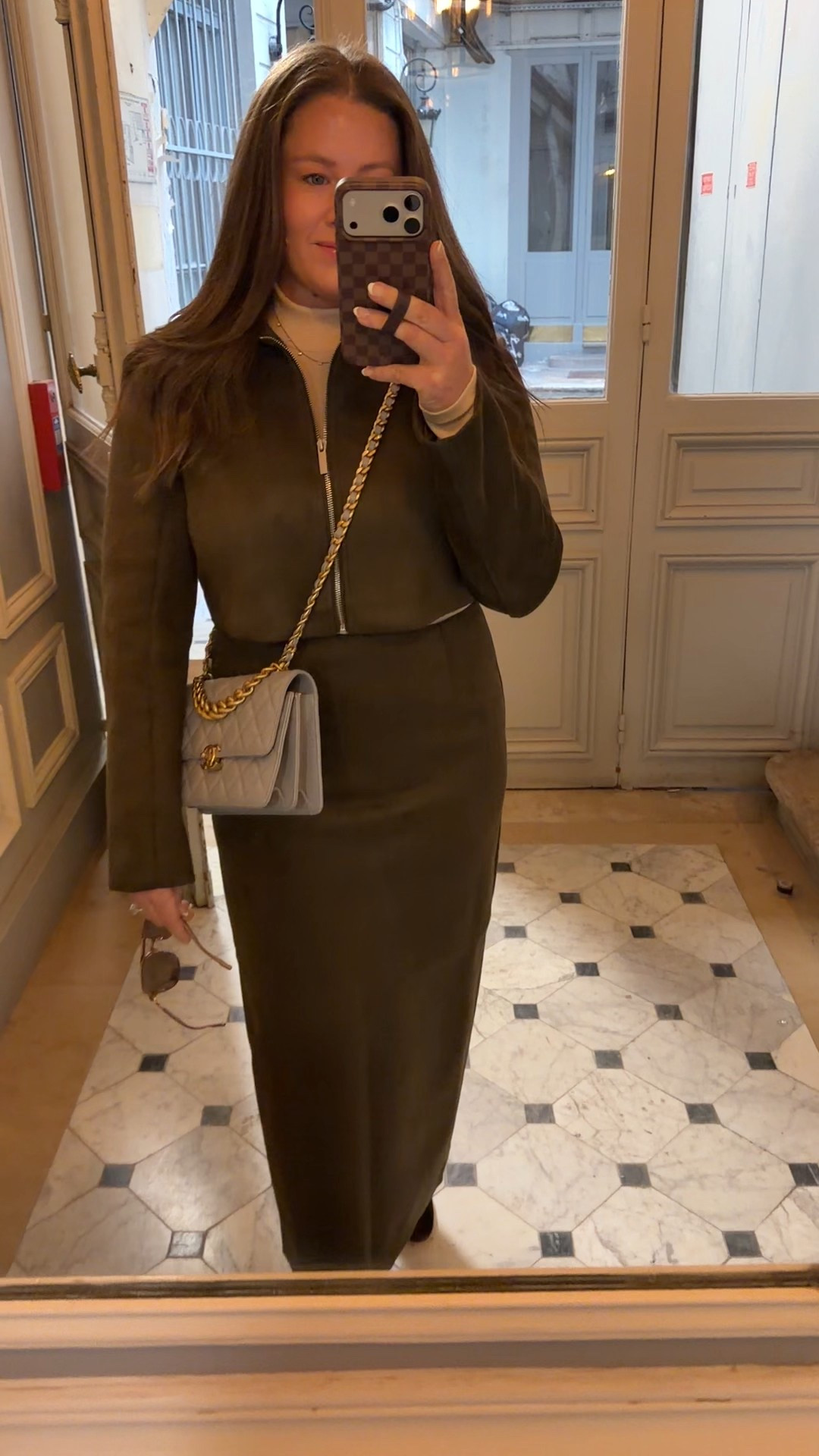 Meshki two piece suede brown skirt set with matching zip up jacket 
Amazon bodysuit
Loub brown suede knee condora knee high boot

#LTKgrwm #LTKHoliday #LTKootd