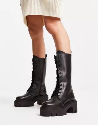 & Other Stories leather lace-up chunky sole high boots in black | ASOS (Global)