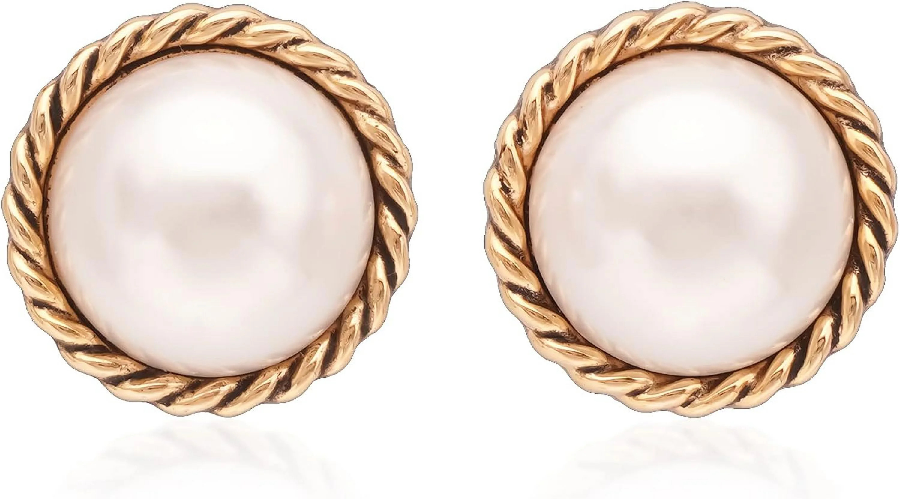 Pearl Stud Earrings, Gold Pearl Earrings Studs, Faux Pearl Earrings for Women Gold Plated, Gold S... | Walmart (US)