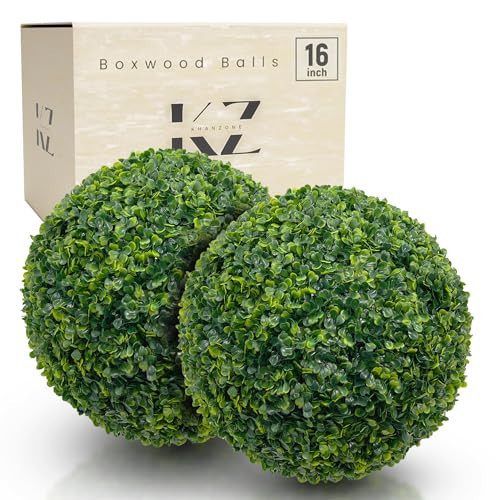 Faux Topiary Boxwood Plant – 2 Pieces 16 Inch Artificial Boxwood Topiary Plant Balls for Indoor & Outdoor Decorations, UV Resistant Decorative Boxwood Garden Spheres for Backyard Porch & Balcony Decor | Amazon (US)