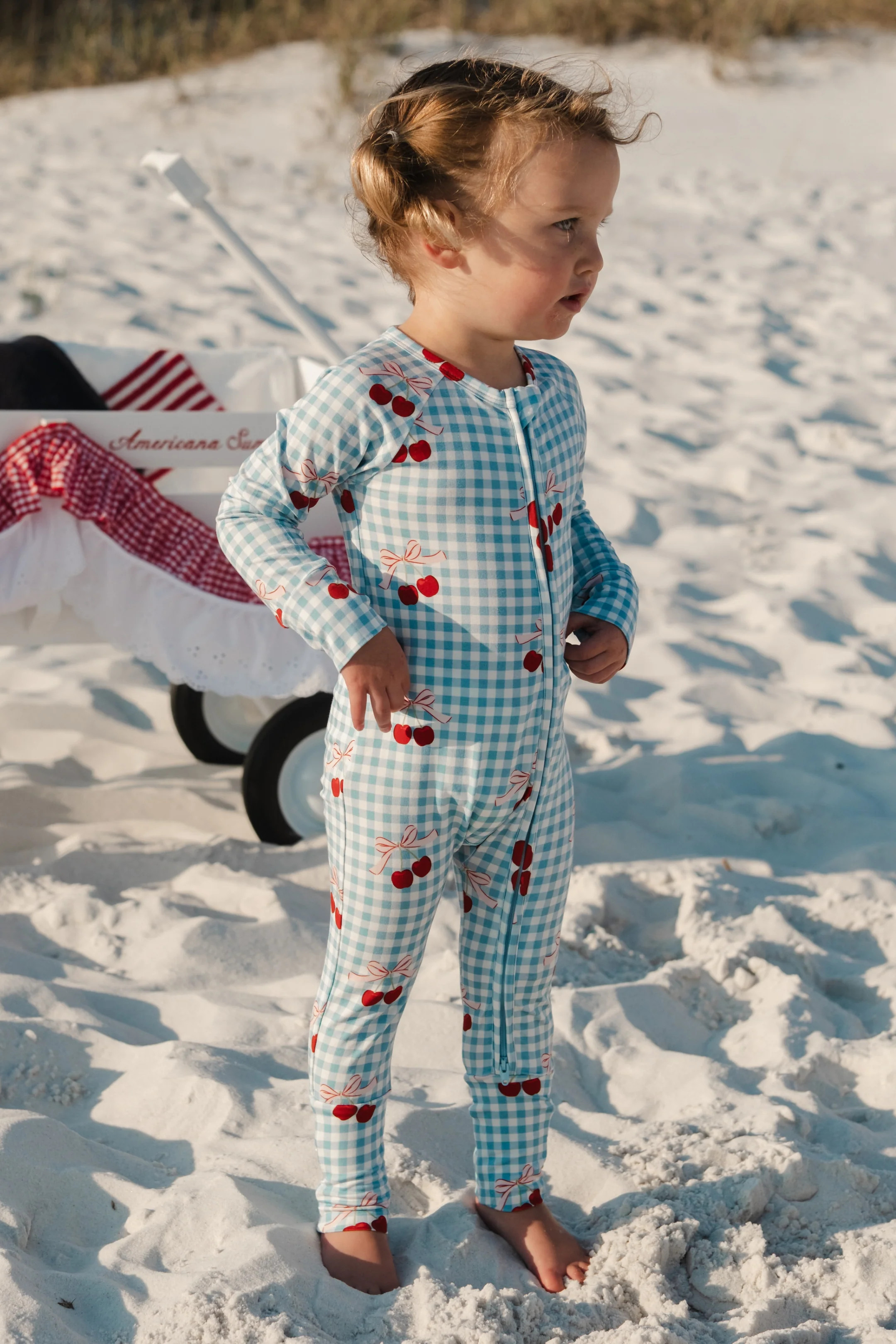 Little Cherry Bamboo Zipper Romper | 4th of July Baby Pajamas | In My Jammers | In My Jammers