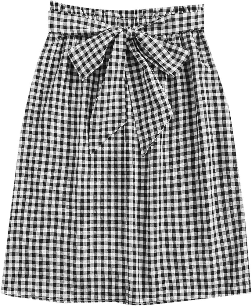 Floerns Women's Plaid Print Paper Bag Waisted Belted Short Skirt | Amazon (US)