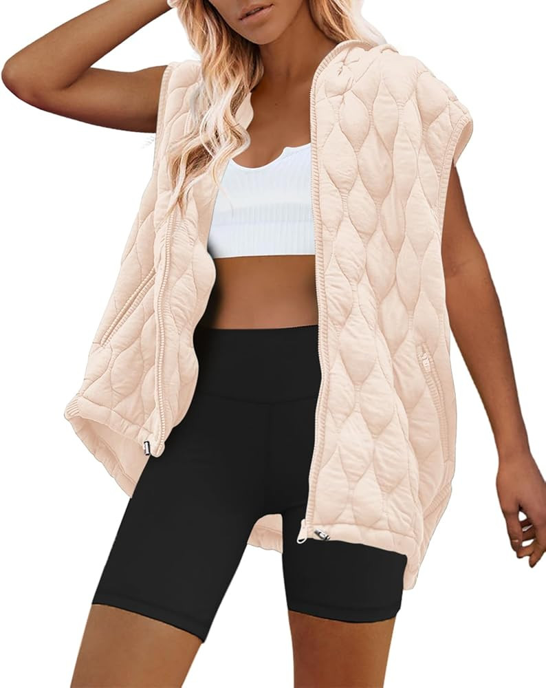 SENSERISE Womens Oversized Puffer Vest Sleeveless Quilted Jacket Zip Up Hooded Puffy Vest Winter ... | Amazon (US)