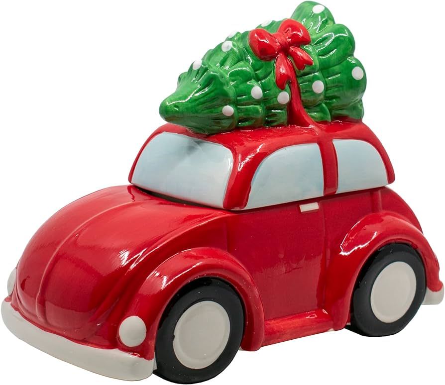 Stephanie Imports Hand Painted Red Car Christmas Themed Winter Holiday Ceramic Cookie Jar | Amazon (US)