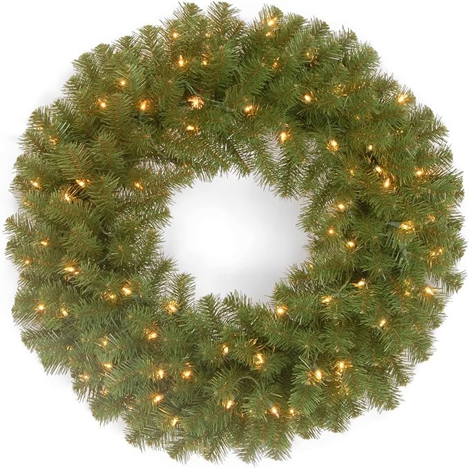 National Tree Company Pre-Lit Artificial Christmas Wreath, Green, North Valley Spruce, White Ligh... | Amazon (US)