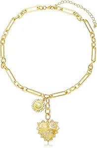 BONJOULRY Sun Heart Pendent Necklace for Women 18K Gold Plated Choker Necklace Heart Charm Neckla... | Amazon (US)