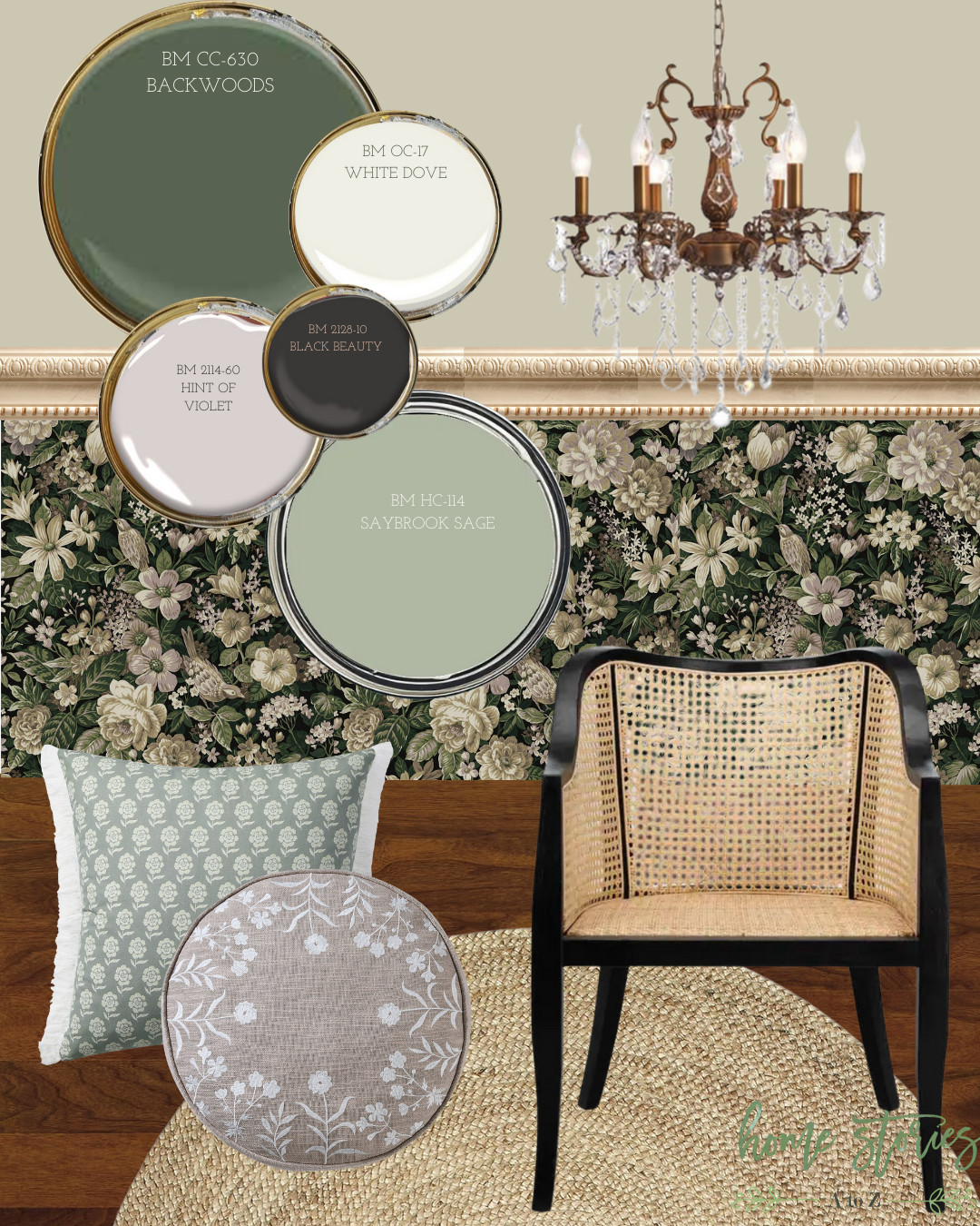 Bring timeless charm to your home with this vintage-inspired botanical palette featuring Benjamin Moore paint colors like Backwoods, Saybrook Sage, White Dove, and Black Beauty. Paired with rich floral wallpaper, natural jute round rug, and the stunning Safavieh Rina cane chair, this look blends moody elegance with cozy cottage warmth. Layer in block-print pillows, embroidered accents, and a classic crystal chandelier to create a collected, heritage-inspired space. Click to shop each piece and recreate this sophisticated look in your own home.
#HomeDecorInspo #LTKinterior #LTKstyling #CottagecoreDecor #TraditionalHomeStyle #BenjaminMooreColors #SafaviehFinds #BotanicalDecor #MoodyInteriors #DarkAndMoody #HeritageStyle #CollectedHome #HomeStyleInspo #ShopMyLook 

 

#LTKHome