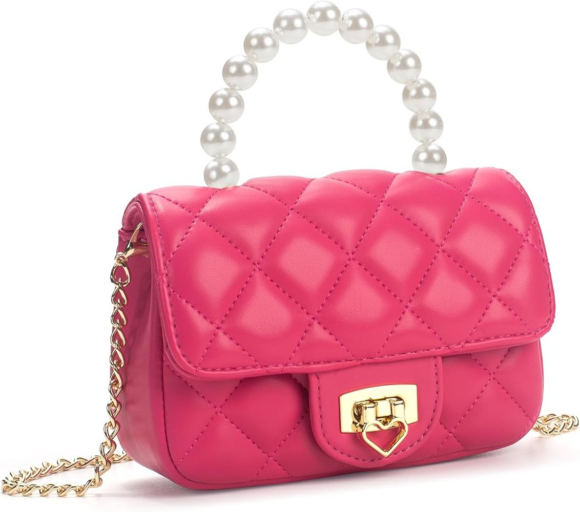 Girls Purses for Kids, Toddler Crossbody Bag with Pearl Handle, Kids Chain Handbag Heart Purses f... | Amazon (US)