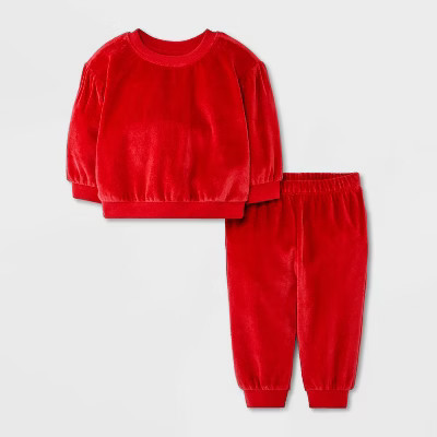 Baby Girls' 2pc Cozy Velour Sweatshirt and Jogger Pants Set - Cat & Jack™ Red Newborn | Target