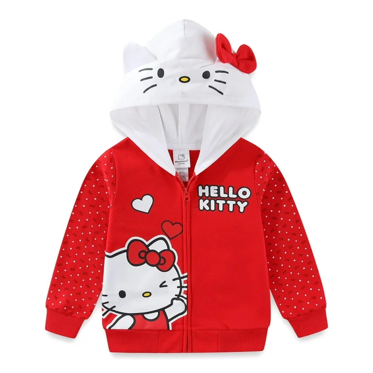 Hello Kitty Sanrio Fleece Zip Up Hoodie with Ears (Girls), Sizes 4-14 | Walmart (US)