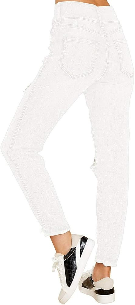 GRAPENT Women's Casual High Waisted Mom Jeans Ripped Stretchy Tapered Denim Pants | Amazon (US)