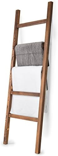 MyGift Rustic Brown Wood Leaning Blanket Ladder Holder with 5 Hanging Rungs, Farmhouse Towel Ladd... | Amazon (US)