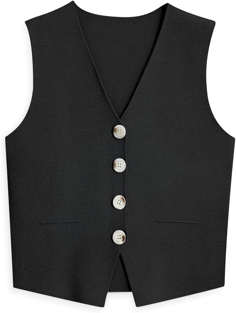 LILLUSORY Business Casual Tops for Women 2024 Dressy Sleeveless Sweater Vests V Neck Button Down ... | Amazon (US)