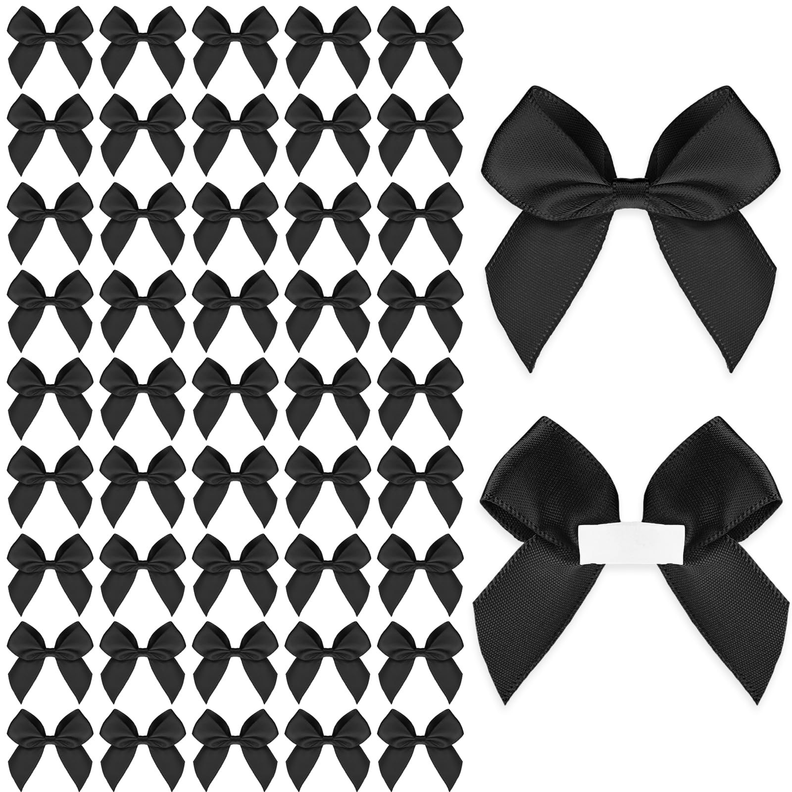 50-Piece Black Satin Ribbon Bows (2 Inch) - Self Adhesive Pretied Bows with Sticky Gel Pads for G... | Amazon (US)