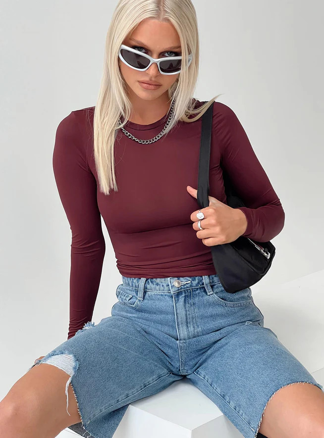 Arnim Long Sleeve Top Wine | Princess Polly US