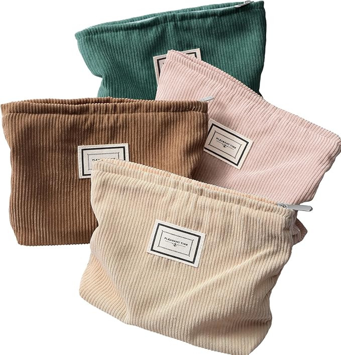 Sanwuta 4 Pack Velvet Makeup Bag Cosmetic Bag for Women Large Capacity Corduroy Pouch Zipper Canv... | Amazon (US)