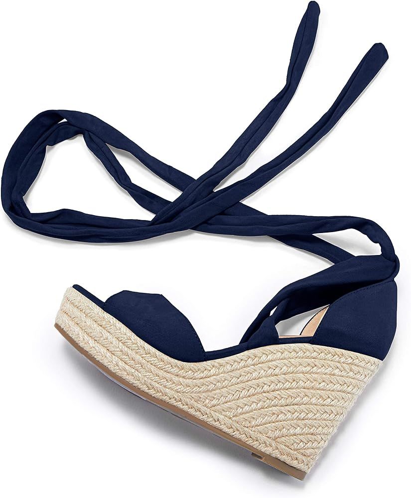 Huiyuzhi Womens Lace Up Platform Wedge Espadrille Sandals Open Toe Cross Slingback Summer Shoes | Amazon (US)