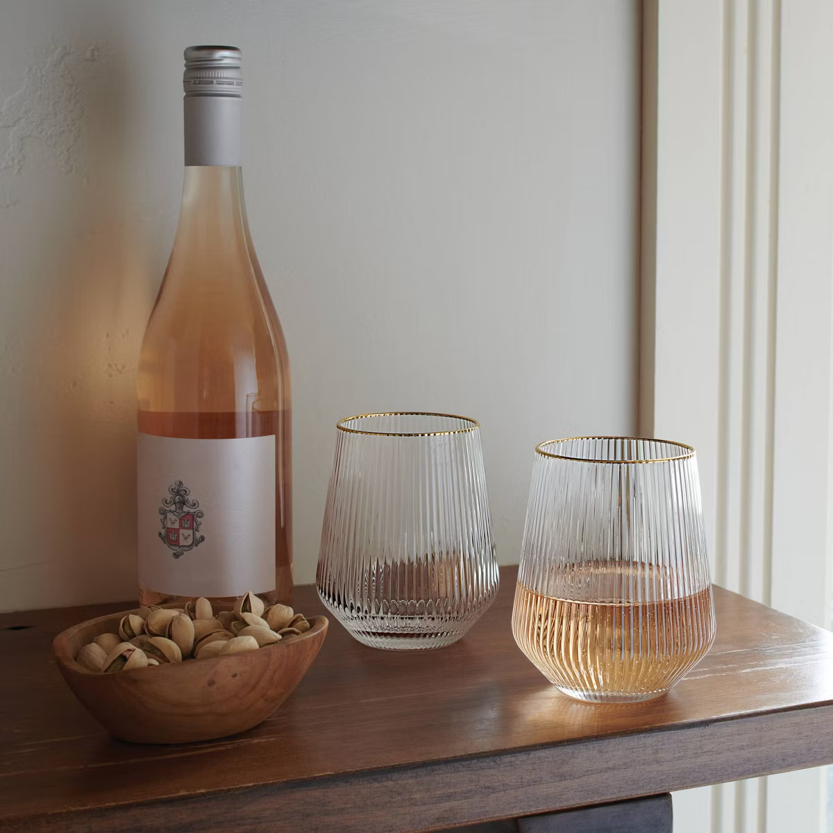 14.8oz 4pk Stemless Ribbed Wine Glass Set Gold - Threshold™ | Target