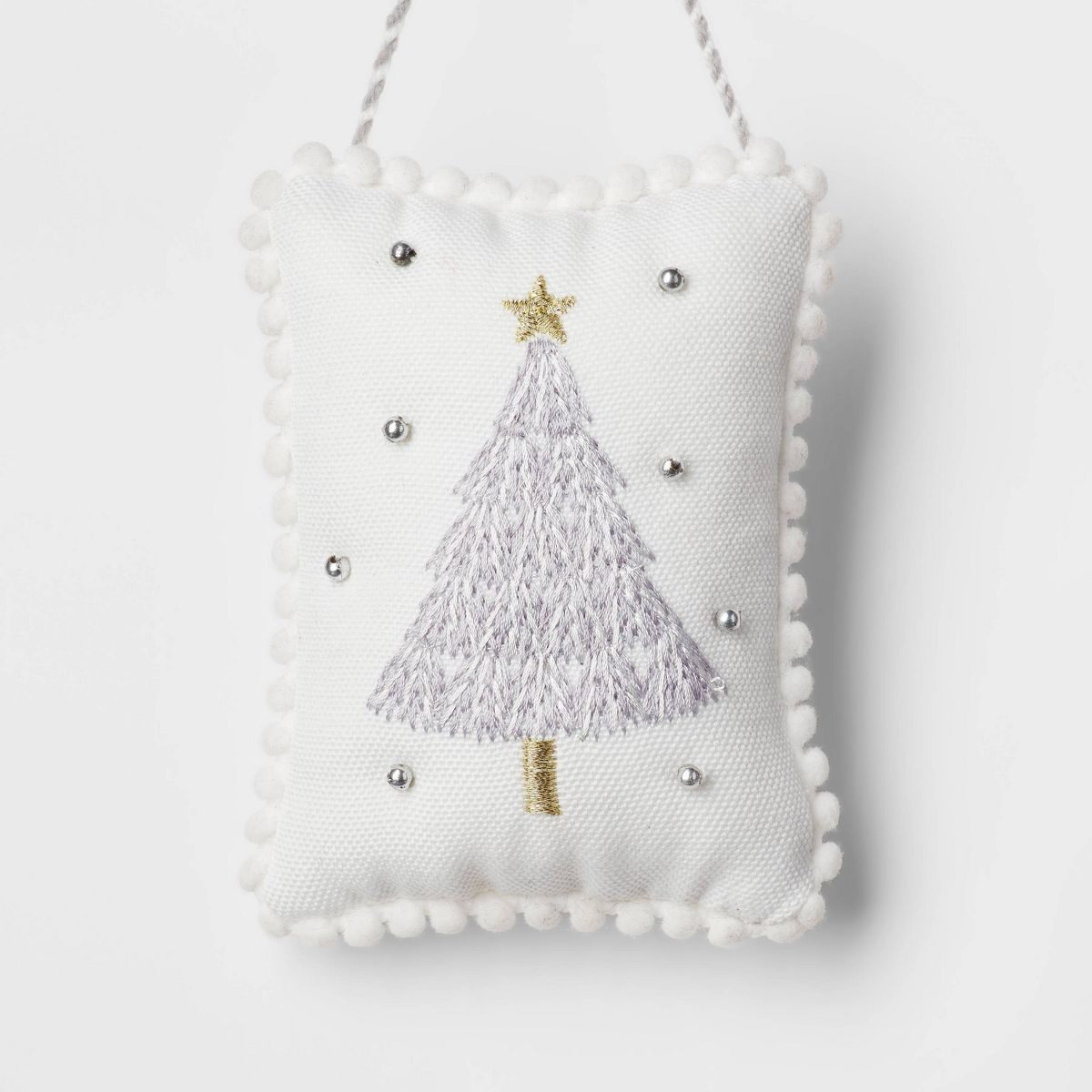 Fabric Pillow with Embroidered Tree Christmas Tree Ornament White/Gray - Wondershop™ | Target