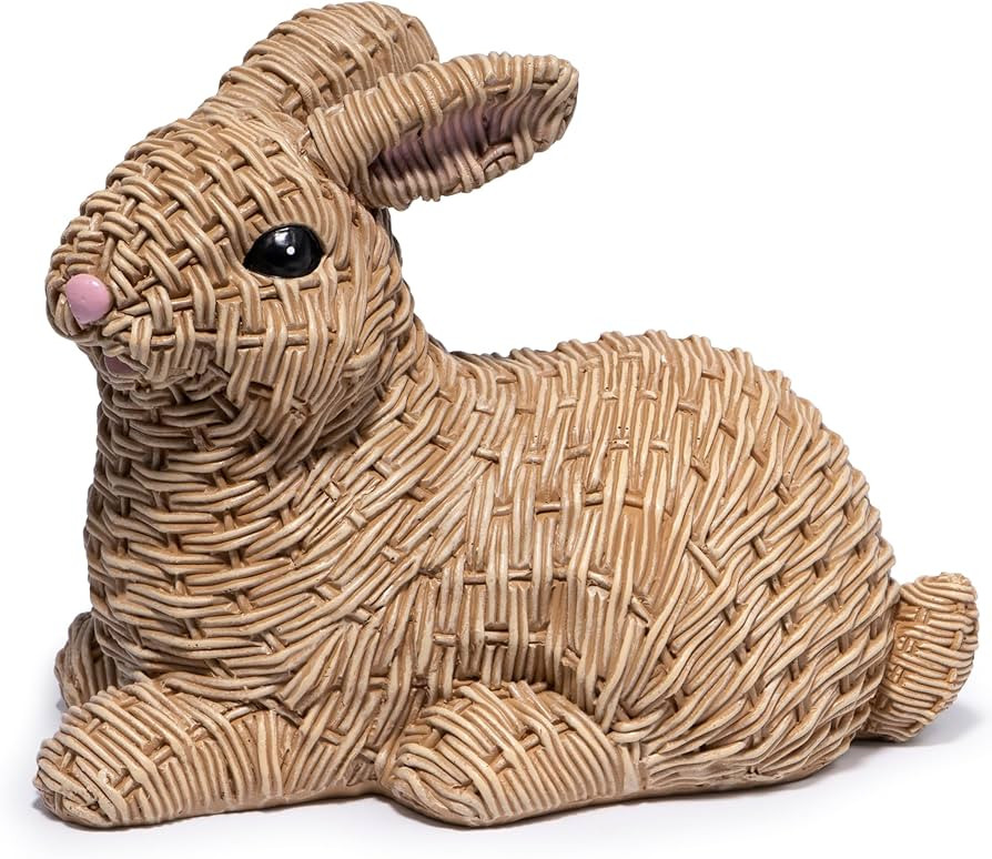 Hodao Set of 2 Woven Easter Bunny Figurines - 4.8" Tall White Rabbit Resin Sculptures with Handcr... | Amazon (US)