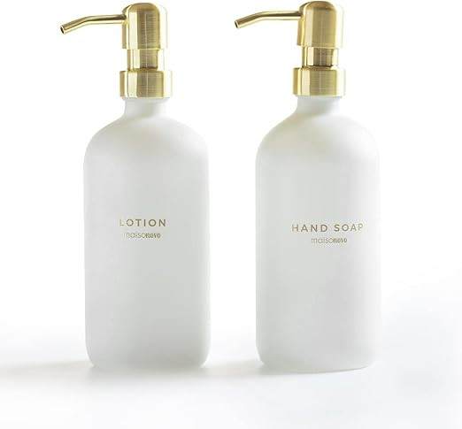 MaisoNovo Glass Soap Dispenser | Vintage Soap Dispenser Bathroom and Kitchen Set w Dish Soap Hand... | Amazon (US)
