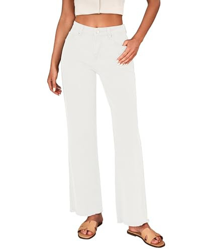 LookbookStore White Wide Leg Pants - Stretchy Jeans for Women, Off White Size Small | Amazon (US)
