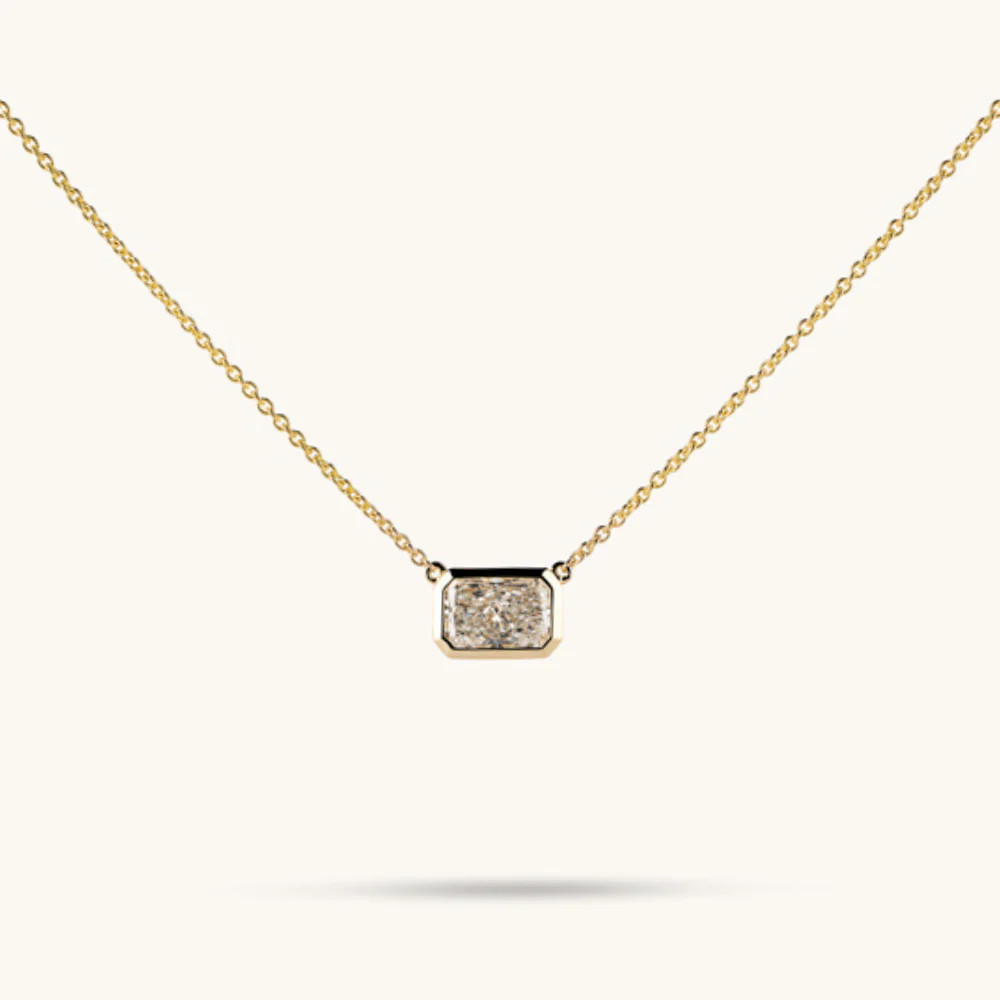 East-West Lab Diamond Solitaire Bezel Pendant | Happy Jewelers