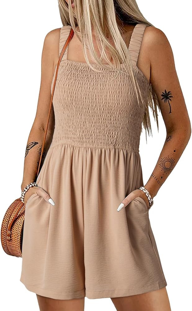 Dokotoo Women's Summer Casual Smocked Rompers Square Neck Sleeveless Loose Shorts Jumpsuits 2026 ... | Amazon (US)