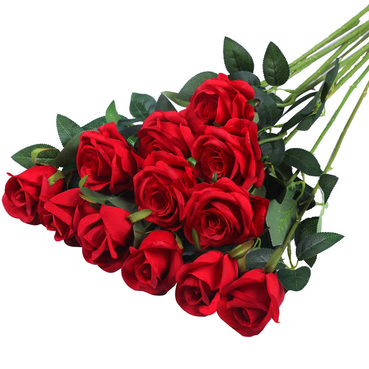 Hawesome 12PCS Artificial Silk Flowers Realistic Roses Bouquet Long Stem for Home Wedding Decoration Party A-Red -1 | Amazon (US)
