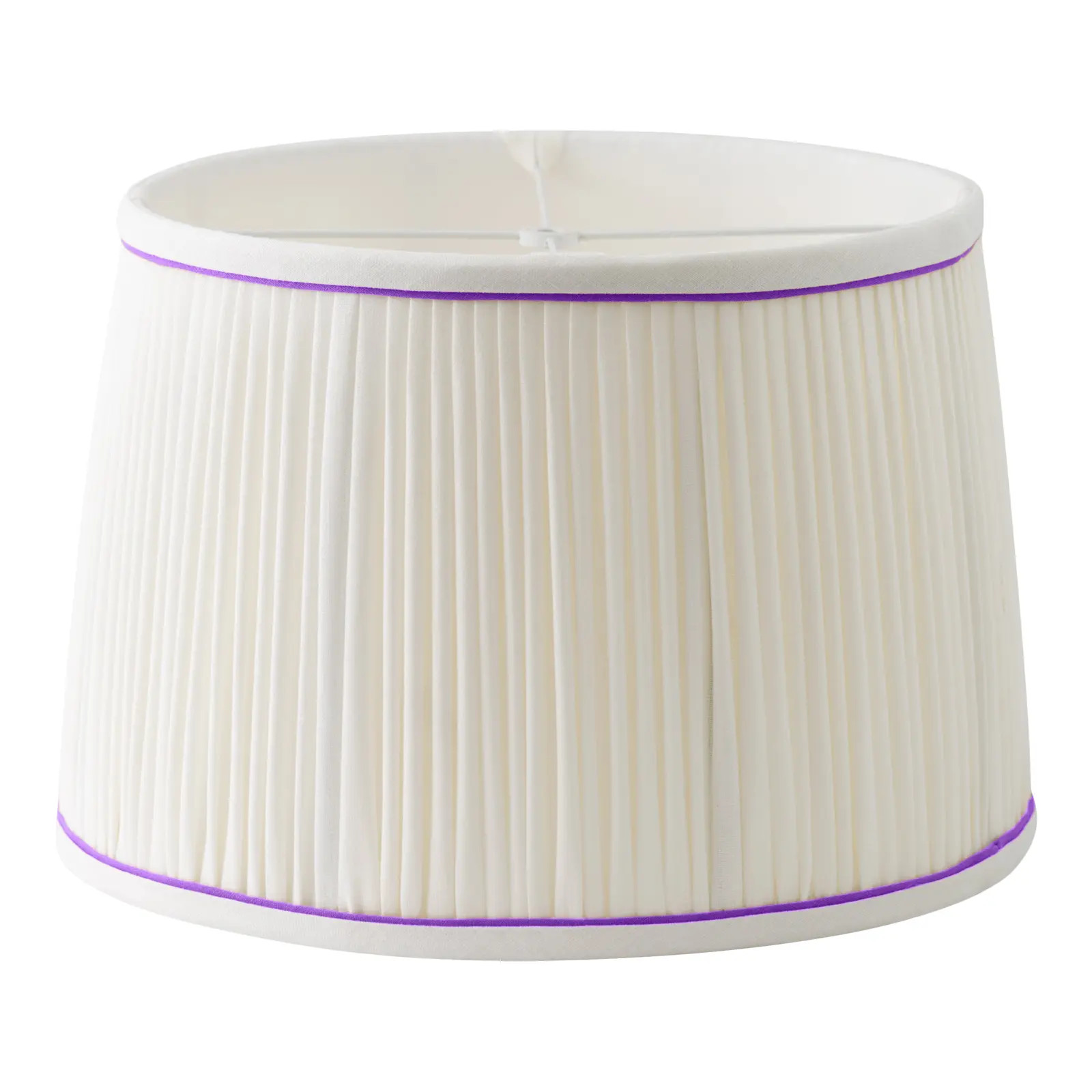 White Shirred Drum Lampshade with Royal Purple Welt - 16" | Chairish